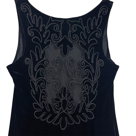 Scott McClintock Black Velvet Embroidered Mesh Gown Size 12 VTG 90s Formal Gala - Picture 8 of 15